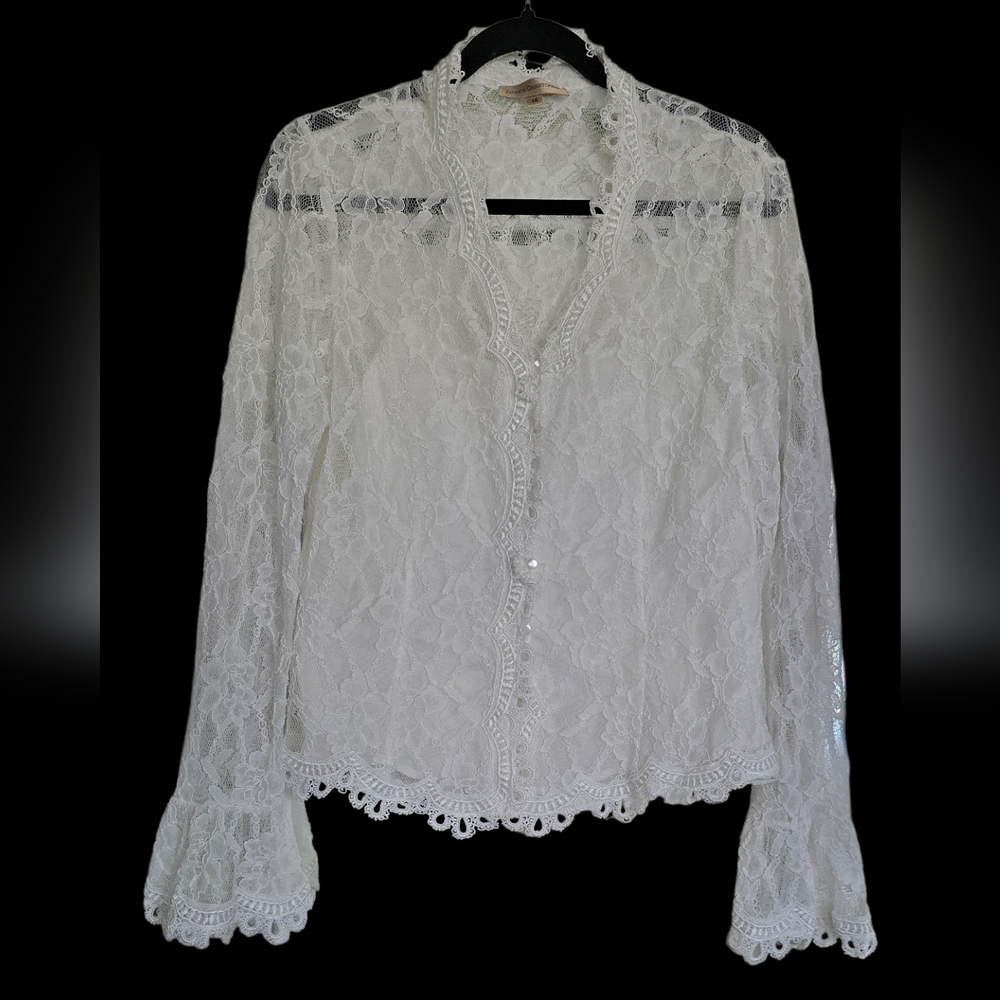 Patrick Christopher Chic White Lace Button-Up Blo… - image 1